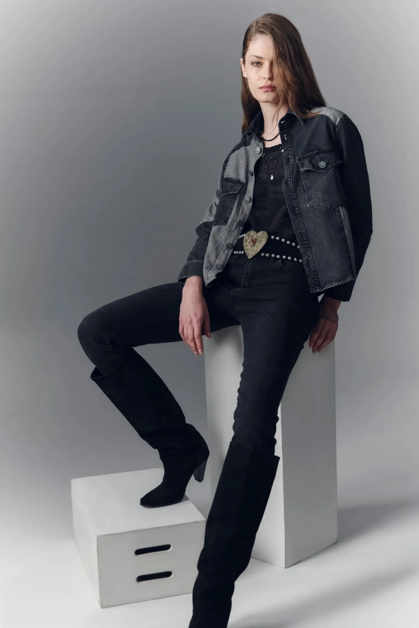 campera boho black denim