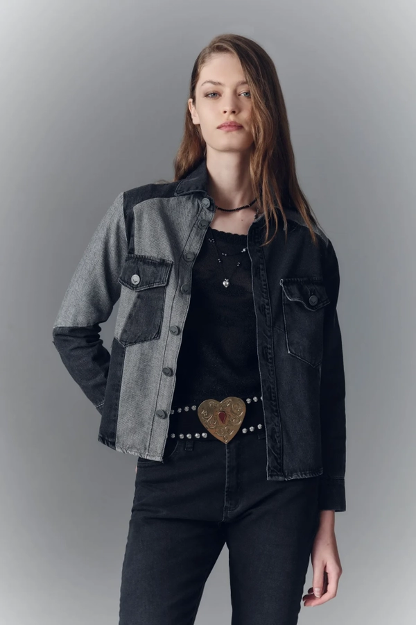 campera boho black denim