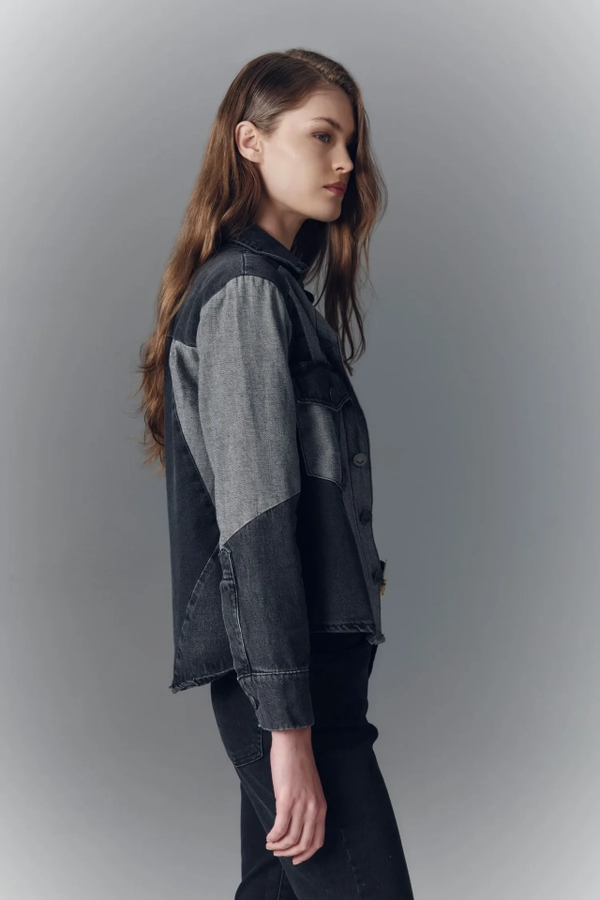 campera boho black denim