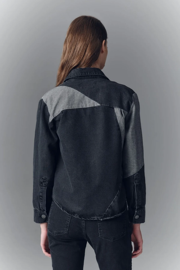 campera boho black denim