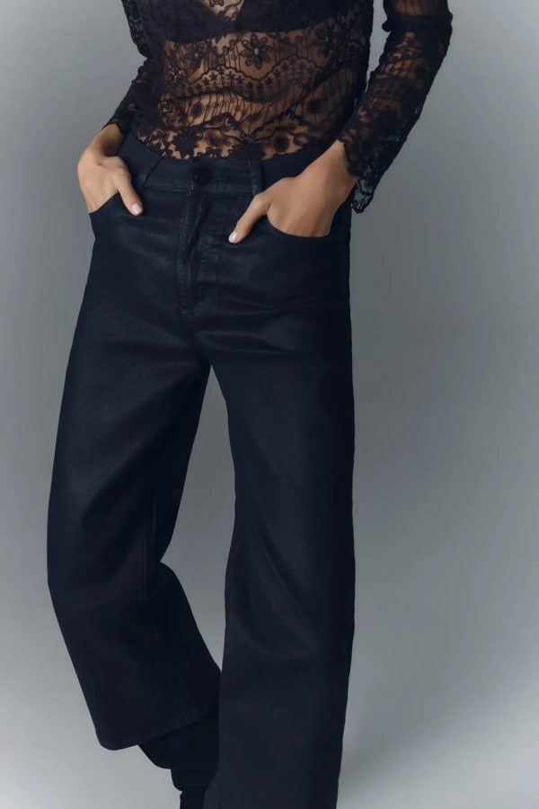 jean crop satin blue black