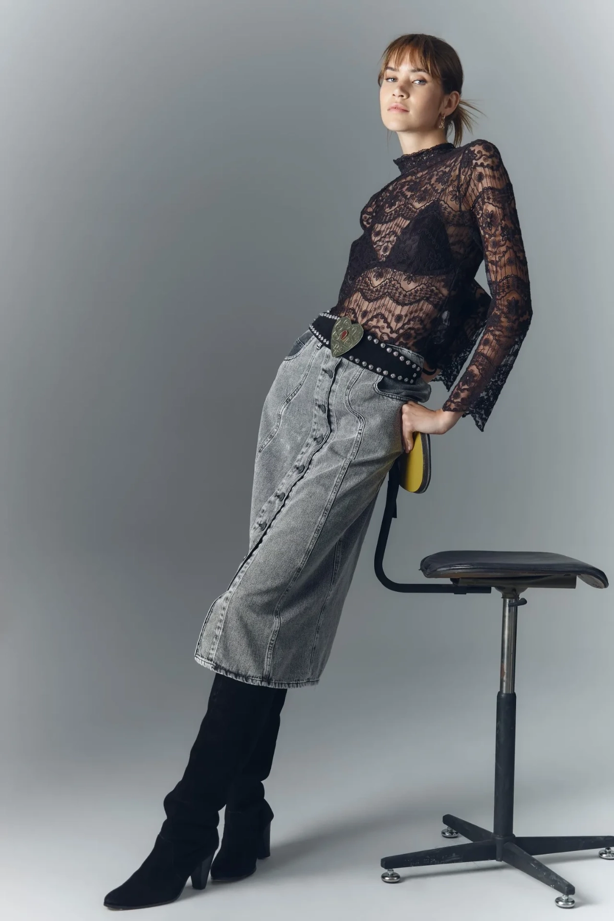 falda taylor light grey denim