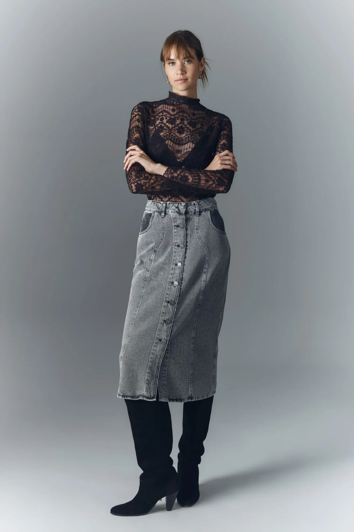 falda taylor light grey denim