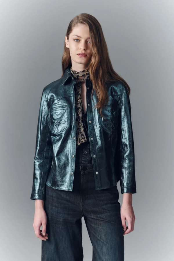 camisa bellota metallic cuero