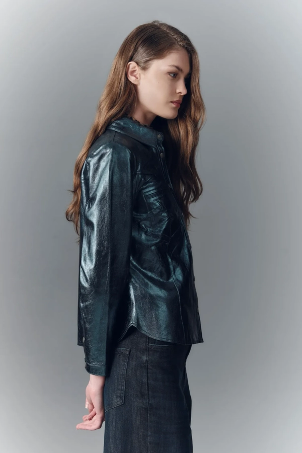 camisa bellota metallic cuero