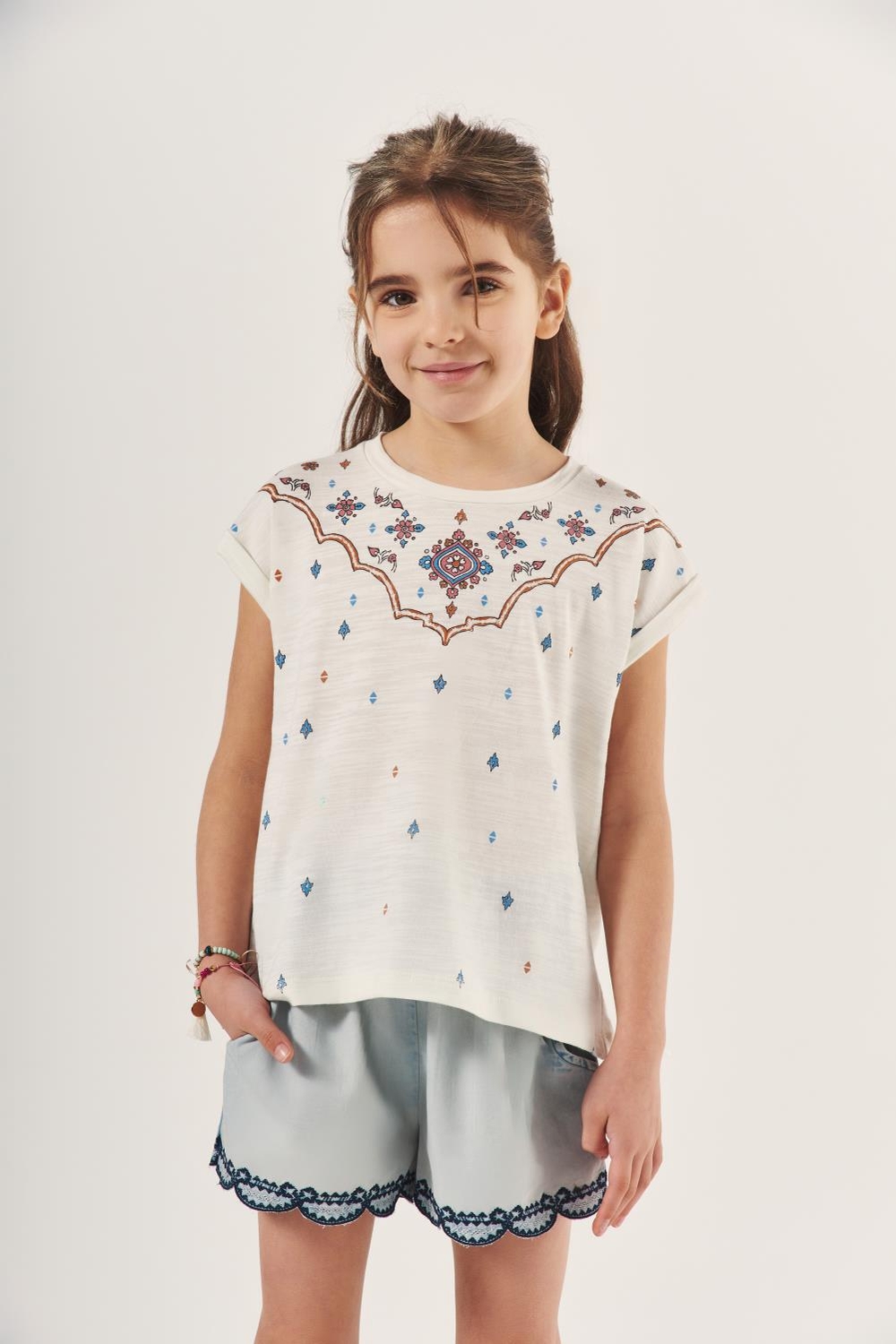 remera block flowers girls